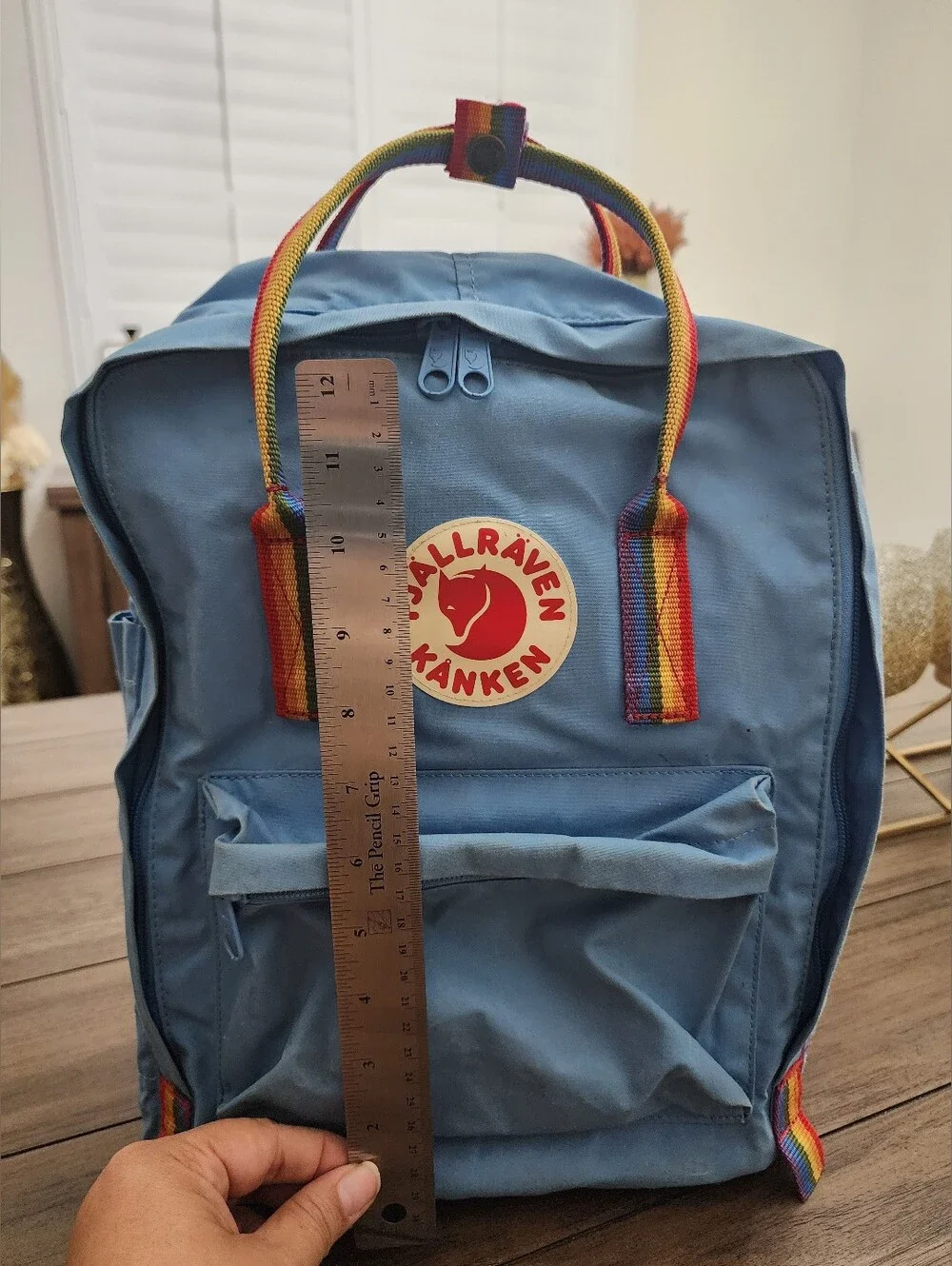 Classic Light Blue Backpack with Rainbow Accents